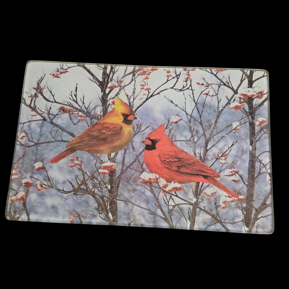Cardinal Glass Cutting Board Winter Birds Kitchen Decor